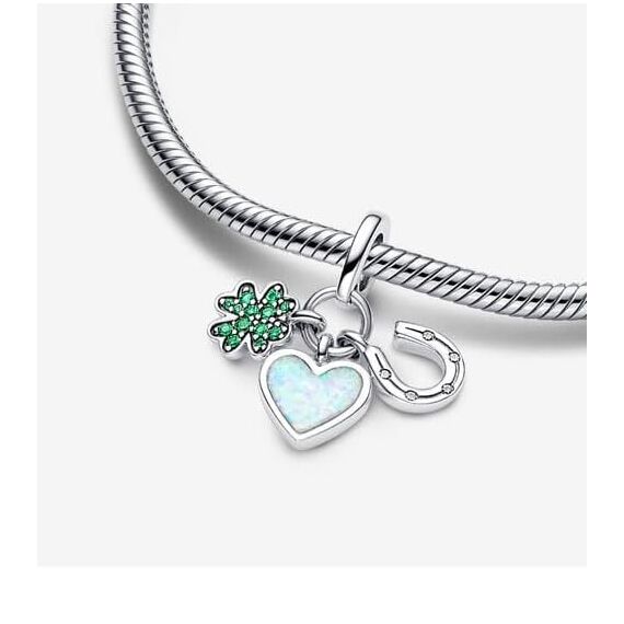 Feitery Four Leaf Clover, Heart and Horseshoe Triple Dangle Charms Kompatibilität für Pandora Armband Herz Bead Wildtiere Charms für Damen Anhänger Meerestiere