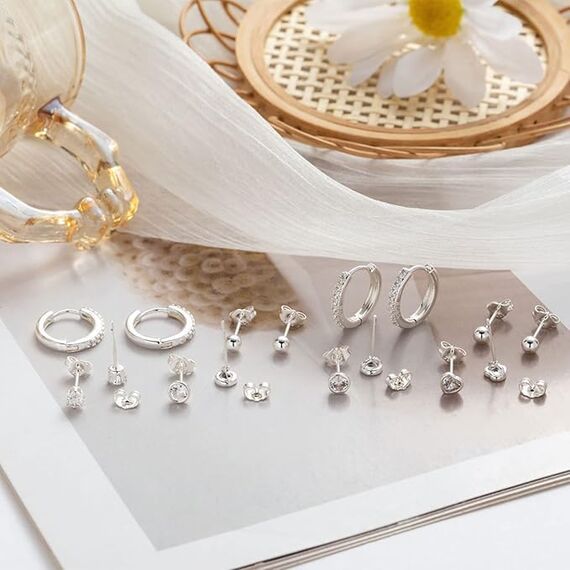 LOUMILEO Ohrstecker Silber 925 4 PaarSilber Ohrringe Damen Hypoallergen Cubic Zirkonia Ohrstecker Set ohrringe Silber 925 Stecker für mehrere Piercings