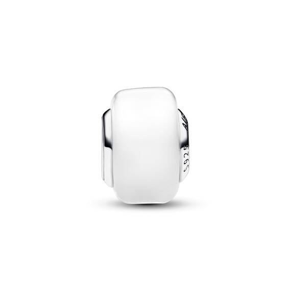 PANDORA Moments Weißes Murano-Glas Mini-Charm aus Sterling Silber, Kompatibel Moments Armbänder, 793118C00