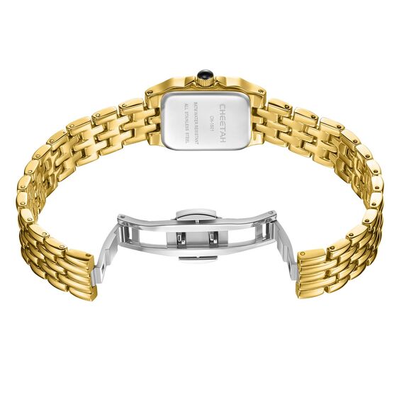 CHEETAH Armbanduhr Damen Kleine Analoge Quarz Uhr Damen mit Vintage-Armband, Rechteckiges Gehäuse, Römisches Zifferblatt, Digitale wasserdichte Armbanduhr für Frauen und Mädchen - Gold Weiß