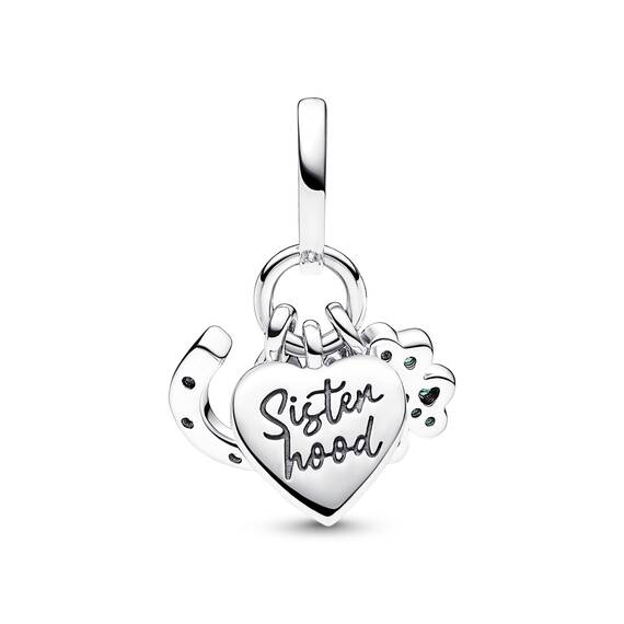 PANDORA Moments Vierblättriges Kleeblatt, Herz und Hufeisen Dreifacher Charm-Anhänger aus Sterling Silber, Kristallen, Zirkonia, Kompatibel Moments Armbändern, 792755C01