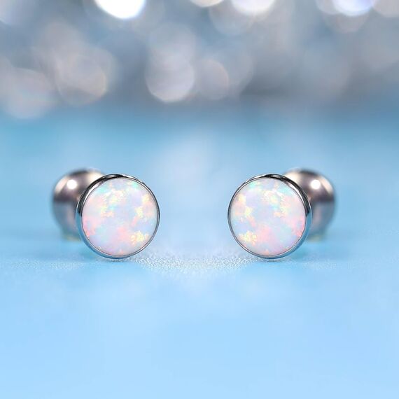 Limerencia Medizinische Titan Ohrringe, G23 Hypoallergen Gesundheitsstecker Ohrstecker mit Schraubverschluss, Nickelfreie Ohrringe für Damen, Mädchen und Kinder(White Opal)