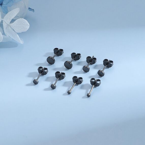 YADOCA 4 Paare G23 Titanium Ohrstecker Hypoallergen für Damen Herren Mädchen Schwarz Ohrstecker Runde Scheibe Ohrringe für Empfindliche Ohren 2/3/4/5mm