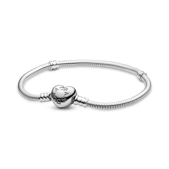 PANDORA Moments Schlangen-Gliederarmband mit Herz-Verschluss aus Sterling-Silber, kompatibel mit Charms und Anhängern aus der Moments Kollektion, Größe: 16cm