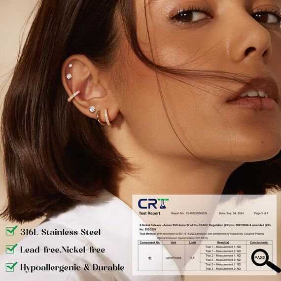 Ohrringe Gold, 316L Chirurgenstahl Steckerstift Ohrstecker & Creolen Gold Set | 18K Vergoldetes Hypoallergene Cubic Zirkonia Ohrstecker & Knorpel Ohrring Huggie Creolen Klein für Damen, 7 Paar
