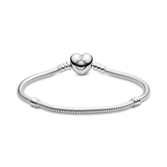 PANDORA Moments Schlangen-Gliederarmband mit Herz-Verschluss aus Sterling-Silber, kompatibel mit Charms und Anhängern aus der Moments Kollektion, Größe: 20cm