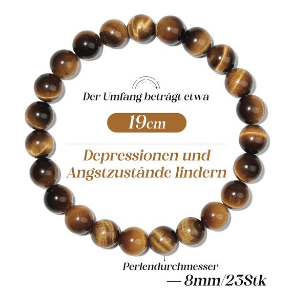 Landorilo Echte Naturstein Perlen Armband, Damen Herren Gelbes Tigerauge Perlenarmband, 8MM Runde Edelsteine Yoga Chakren Armbänder, Geburtstag Valentinstag Geschenke