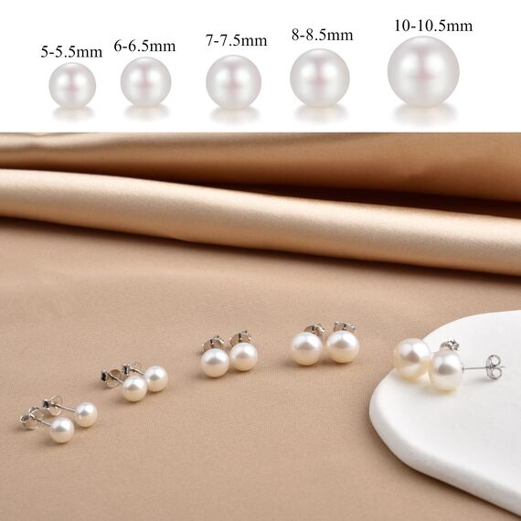 Süßwasserperlen Ohrringe Echt 925 Silber Stecker Perlenohrringe Weiß 8MM Süßwasser-Zuchtperlen Ohrringe Ohrstecker