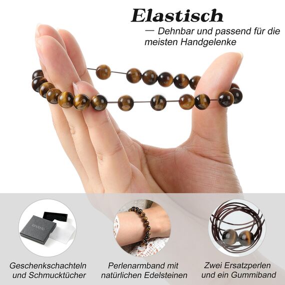 Landorilo Echte Naturstein Perlen Armband, Damen Herren Gelbes Tigerauge Perlenarmband, 8MM Runde Edelsteine Yoga Chakren Armbänder, Geburtstag Valentinstag Geschenke