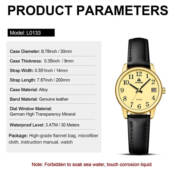 LN LENQIN Uhr Damen Armbanduhr Damen Uhr mit Großen Ziffern Analog Quarzuhr für Frauen mit Lederband