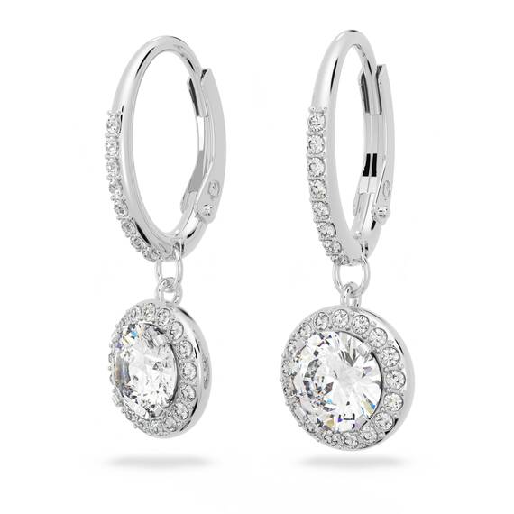 Swarovski Una Angelic Drop-Ohrhänger, Rundschliff, Weiß, Rhodiniert