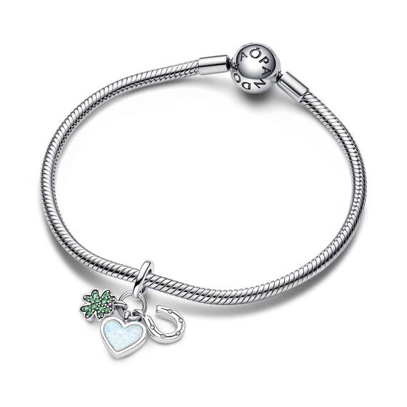 PANDORA Moments Vierblättriges Kleeblatt, Herz und Hufeisen Dreifacher Charm-Anhänger aus Sterling Silber, Kristallen, Zirkonia, Kompatibel Moments Armbändern, 792755C01