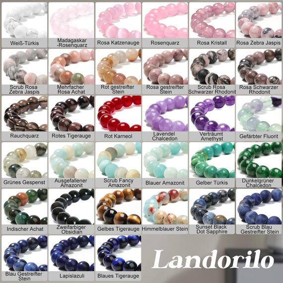 Landorilo Echte Naturstein Perlen Armband, Damen Herren Gelbes Tigerauge Perlenarmband, 8MM Runde Edelsteine Yoga Chakren Armbänder, Geburtstag Valentinstag Geschenke