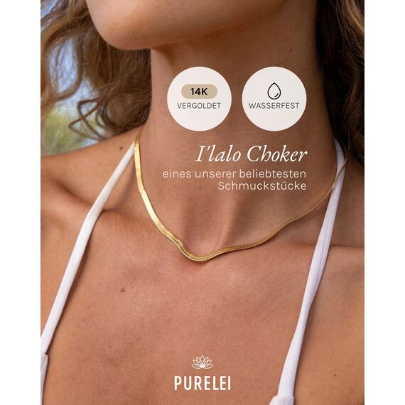 Purelei I'lalo Choker (Gold) – Elegante Kette aus 18K vergoldetem Edelstahl – Verstellbare Länge 35/40 cm – Schmuck inspiriert von Hawaii – Designed in Germany