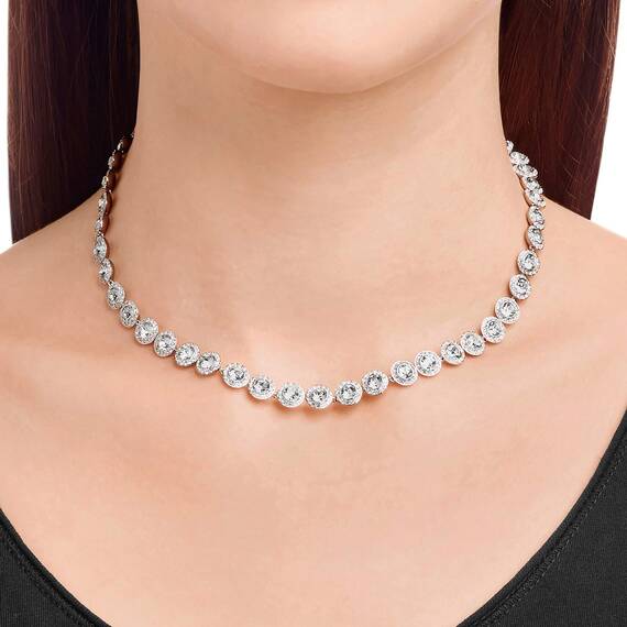 Swarovski Una Angelic Halskette, Rund, Weiss, Rhodiniert