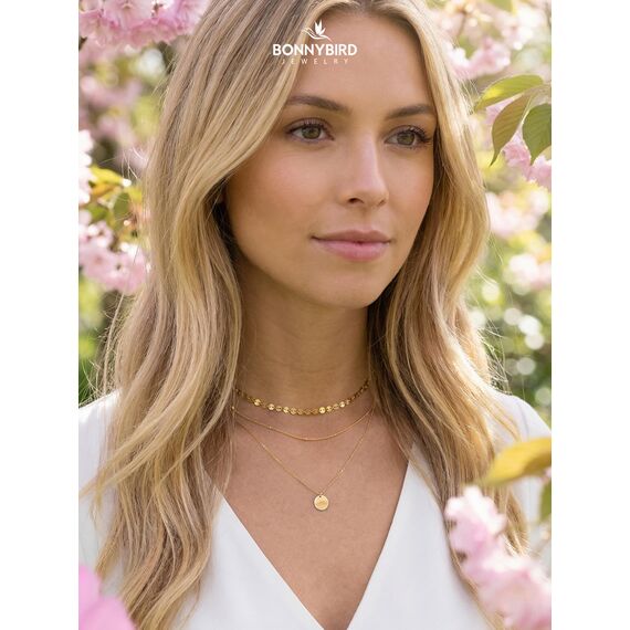 BONNYBIRD® Layering Ketten Set Gold - Boho Mehrreihige Kette Mit Anhänger, Edelstahlkette, Dreifach Plattenkette, Goldkette Damen