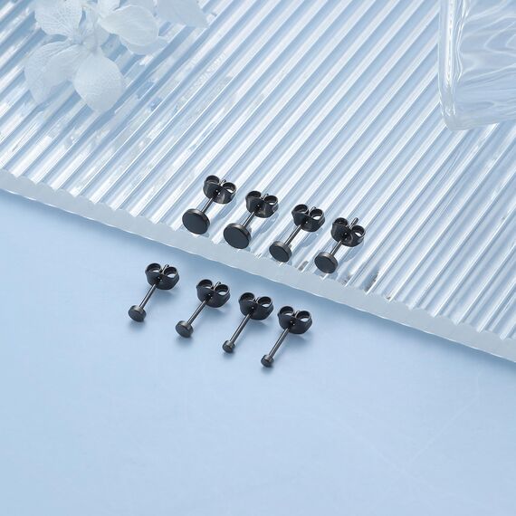 YADOCA 4 Paare G23 Titanium Ohrstecker Hypoallergen für Damen Herren Mädchen Schwarz Ohrstecker Runde Scheibe Ohrringe für Empfindliche Ohren 2/3/4/5mm
