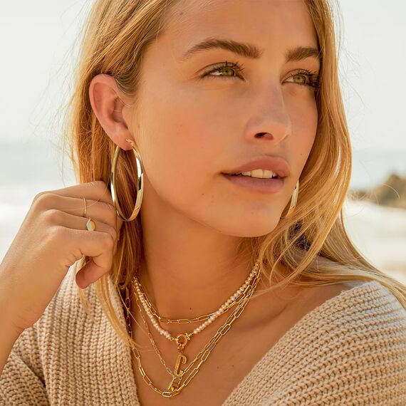 EXGOX Creolen Silber 925 für Damen - 5mm Breite, Groß, Hypoallergene 14K Vergoldete Ohrringe Gold - 30/40/50/60/70mm