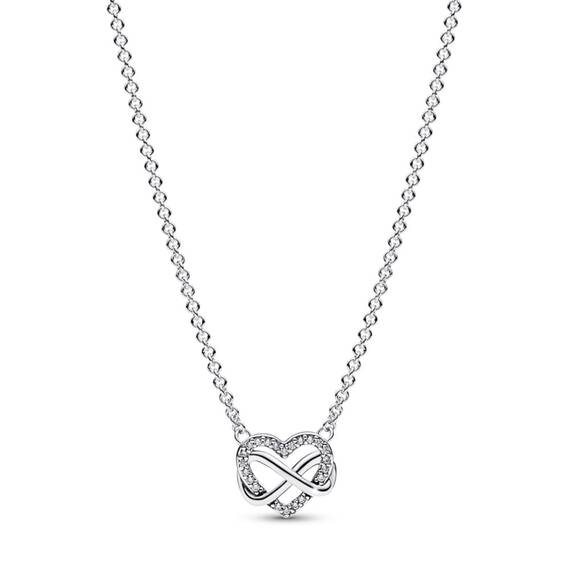 PANDORA Moments Funkelnde Unendlichkeits-Herz Collier-Halskette aus Sterling Silber mit Zirkonia Steinen, Größe 50cm, 392666C01-50