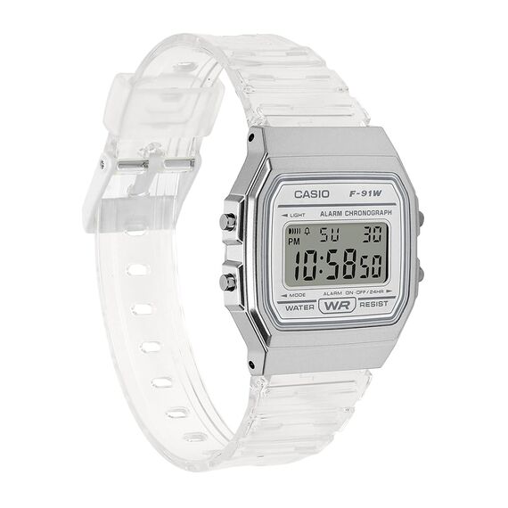 Casio Damen Digital Quarz Uhr mit Resin Armband F-91WS-7EF, Transparent