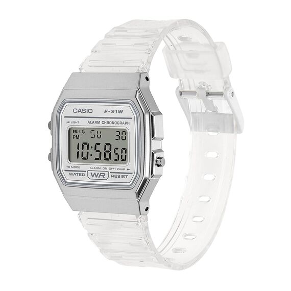 Casio Damen Digital Quarz Uhr mit Resin Armband F-91WS-7EF, Transparent