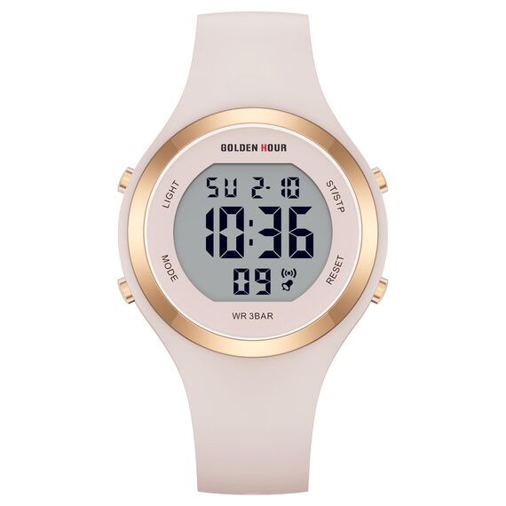 GOLDEN HOUR Digital Uhr Damen 5ATM Wasserdichte Sport Chronograph mit Silikonarmband - Sportlich Elegant mit Datum, Leuchtend Leicht ablesbares Zifferblatt