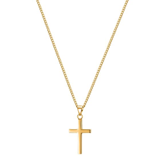 day.berlin Damen Kreuzkette Vice 18k vergoldet, 45+5cm variable Länge, Halskette mit Kreuz Anhänger (13x28mm) stabile Panzer Kette aus 316L Edelstahl, nickelfrei und wasserfest