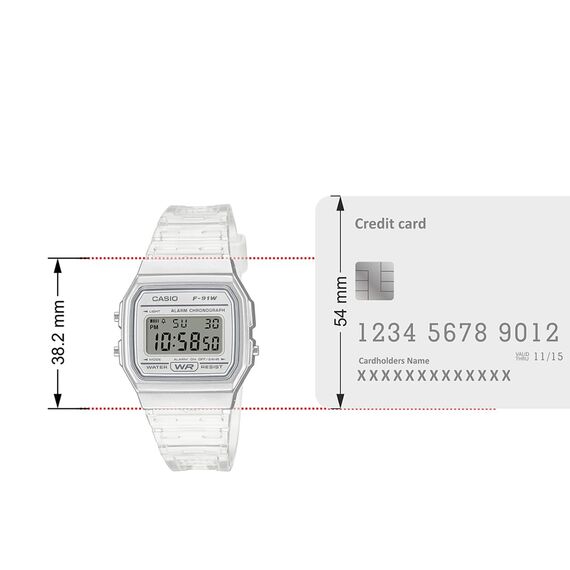 Casio Damen Digital Quarz Uhr mit Resin Armband F-91WS-7EF, Transparent