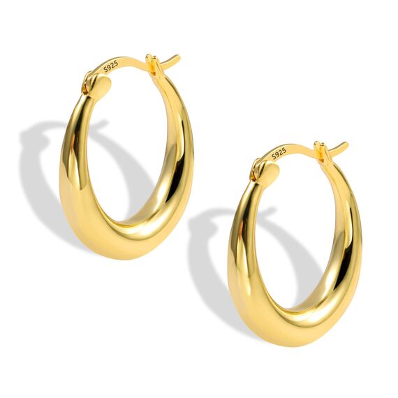 KISSPAT Creolen Ohrring 925, 14 Karat echt Vergoldet Große Ovale Creolen für damen, Hypoallergen Ohrstecker für Frauen 0,86 Zoll