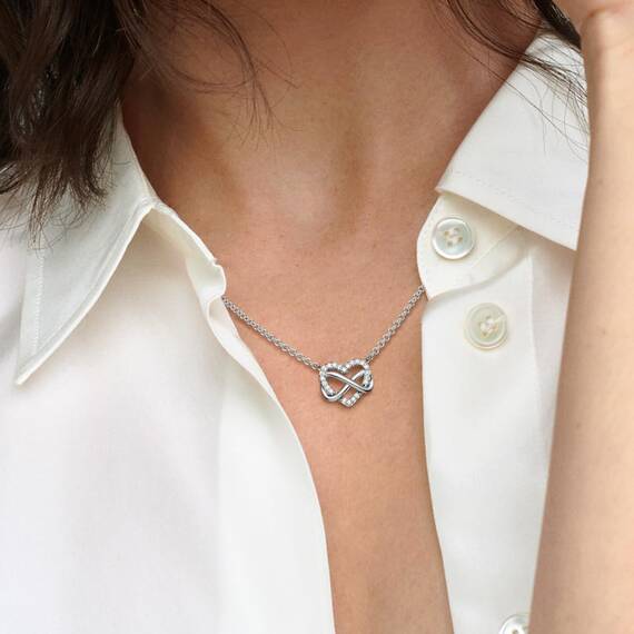 PANDORA Moments Funkelnde Unendlichkeits-Herz Collier-Halskette aus Sterling Silber mit Zirkonia Steinen, Größe 50cm, 392666C01-50