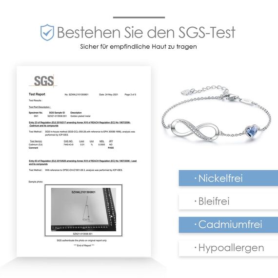 Infinity Armband Damen 925 Sterling Silber Rosegold or Edelstahl, Unendlichkeit Herz Armbänder Kristallen Armkette Valentinstag Muttertag Geburtstags Weihnachten Geschenk für Sie Frauen Freundin mama