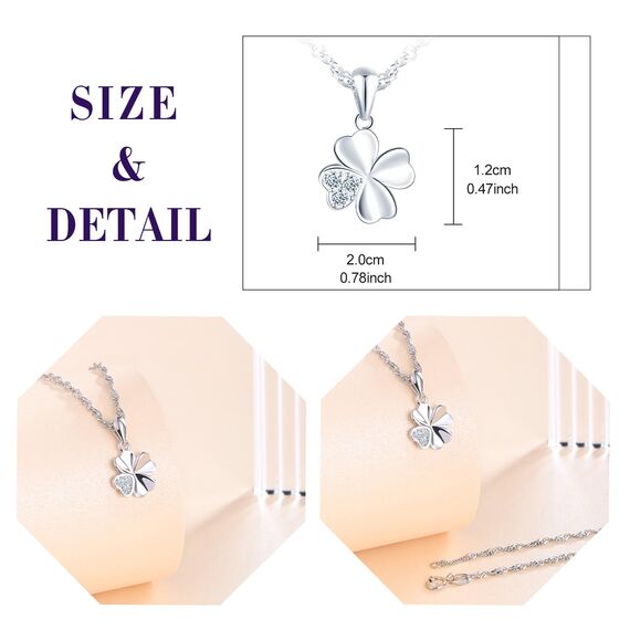 feilok Kette Damen Halskette mit Kleeblatt Zirkonia Vierblättriges Glücksbringer Anhänger aus 925 Sterling silber Halskette für Frauen Mädchen
