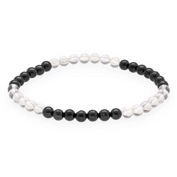 Lebensquelle Plus Mini Kugelarmband | 4-5mm | Hochwertiges Edelsteinarmband (Bergkristall+Turmalin/Schörl)