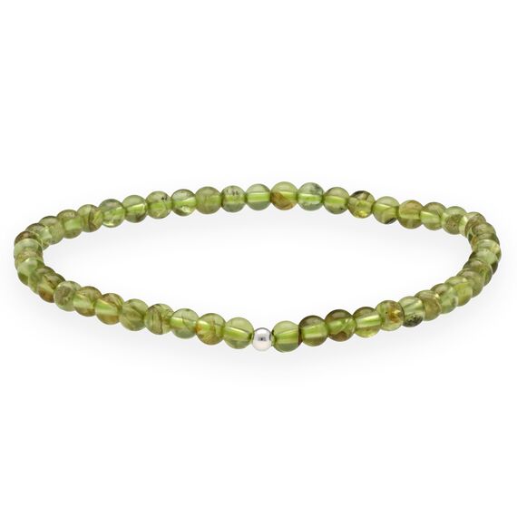 Lebensquelle Plus Peridot Kugelarmband + 925er Silberkugel | 4mm große Kugeln | 19cm großes dehnbares Armband