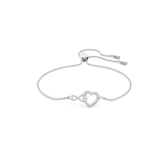 Swarovski Hyperbola Armband, Unendlichzeichen und Herz, Weiss, Rhodiniert