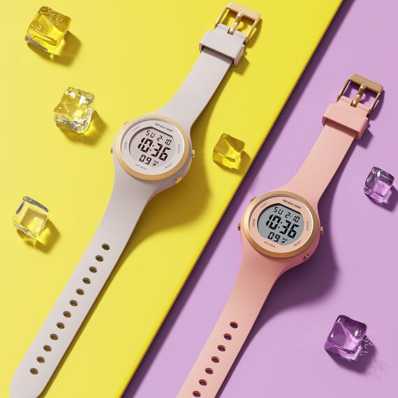 GOLDEN HOUR Digital Uhr Damen 5ATM Wasserdichte Sport Chronograph mit Silikonarmband - Sportlich Elegant mit Datum, Leuchtend Leicht ablesbares Zifferblatt