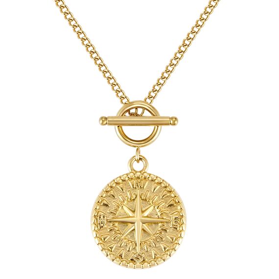 BONNYBIRD® Kompass Kette Damen Gold Edelstahl Halskette mit Anhänger Wasserfest Knebelverschluss Goldkette Schmuck Frauen Coin Panzerkette Vergoldet Goldschmuck Layering Sommer Accessoire