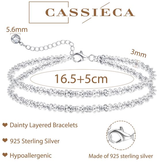 CASSIECA Armband Damen Silber Armbänder Silver Armband Set Verstellbare Stapelbare Kettenarmband für Damen Mädchen