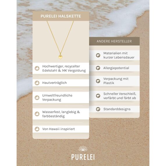 Purelei Heart Charm Kette Damen (Gold) – Halskette Damen aus langlebigem Edelstahl – Wasserfeste Kette – 50-55 cm Länge verstellbar – Halskette für deinen individuellen Look