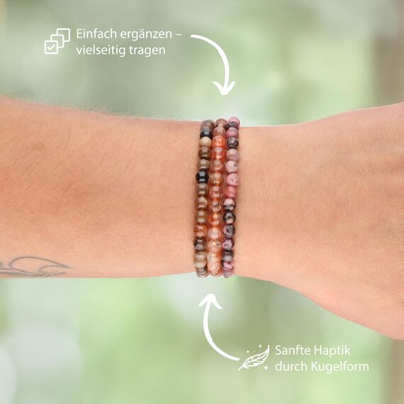 Lebensquelle Plus Mini Kugelarmband | 4mm | Hochwertiges Edelsteinarmband (Rhodonit)