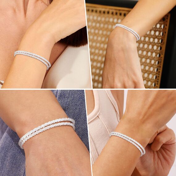 CASSIECA Armband Damen Silber Armbänder Silver Armband Set Verstellbare Stapelbare Kettenarmband für Damen Mädchen