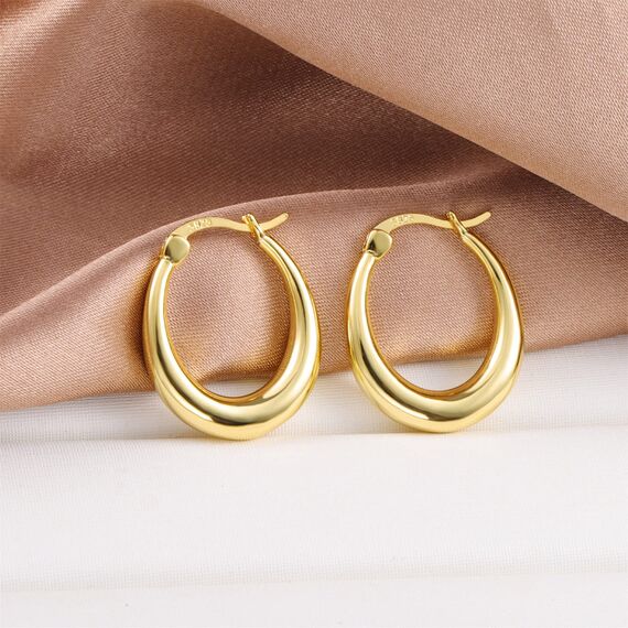 KISSPAT Creolen Ohrring 925, 14 Karat echt Vergoldet Große Ovale Creolen für damen, Hypoallergen Ohrstecker für Frauen 0,86 Zoll