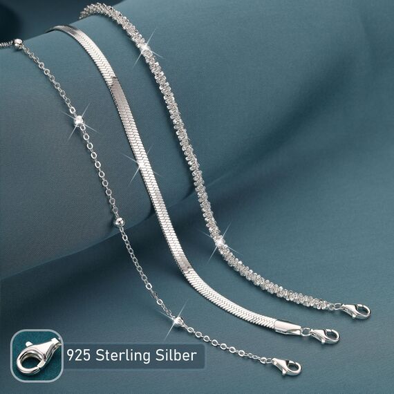 CASSIECA 3Pcs Armband Damen Silber Armbänder Silver Armband Set Verstellbare Stapelbare Kettenarmband für Damen Mädchen