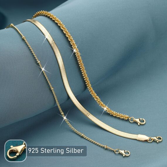 CASSIECA 3 Stück Armband Silber Damen Armbänder Gold Armband Set Gold 14 Karat Vergoldet Armbänder Damen Verstellbare Stapelbare Kettenarmband Gold Schmuck für Damen