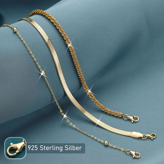 CASSIECA 3 Stück Armband Silber Damen Armbänder Gold Armband Set Gold 14 Karat Vergoldet Armbänder Damen Verstellbare Stapelbare Kettenarmband Gold Schmuck für Damen