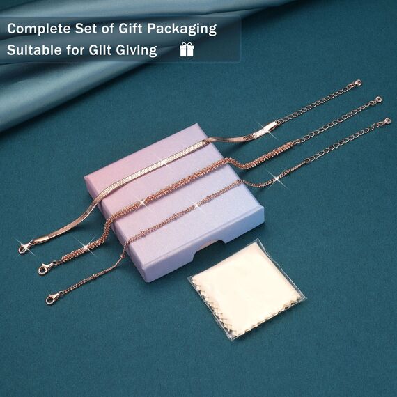 CASSIECA 3 Stück Armband Silber Damen Armbänder Roségold Armband Set Gold 14 Karat Rosévergoldet Armbänder Damen Verstellbare Stapelbare Kettenarmband Roségold Schmuck für Damen