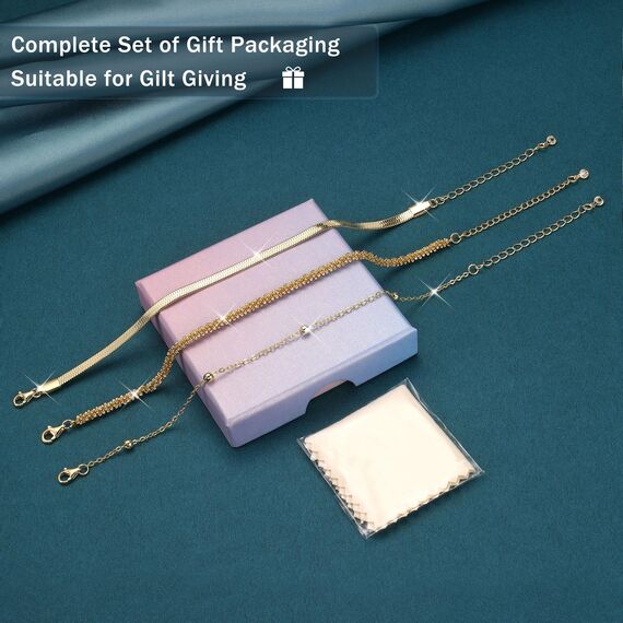 CASSIECA 3 Stück Armband Silber Damen Armbänder Gold Armband Set Gold 14 Karat Vergoldet Armbänder Damen Verstellbare Stapelbare Kettenarmband Gold Schmuck für Damen