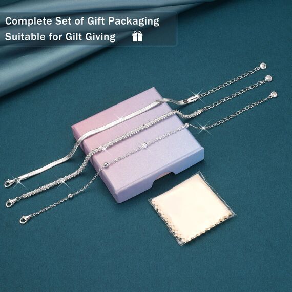 CASSIECA 3Pcs Armband Damen Silber Armbänder Silver Armband Set Verstellbare Stapelbare Kettenarmband für Damen Mädchen