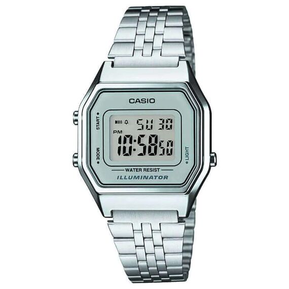 Casio Unisex Quartz Armbanduhr, 28.00mm GehäusegröÃŸe mit LCD digital Zifferblatt und Silber Metallarmband Armband LA680WEA-7EF
