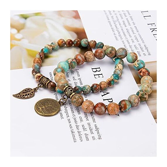 Farfume Chakra Armbänder für Frauen - Kristalle Armband Frauen natürliche Edelsteine Yoga Reiki - ein Satz von Doppel-Armbänder(Meeressediment(Groß)